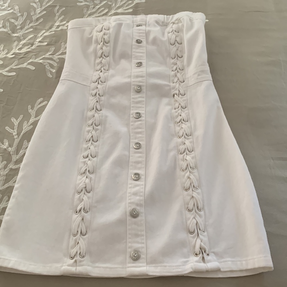 White jean knit detail dress